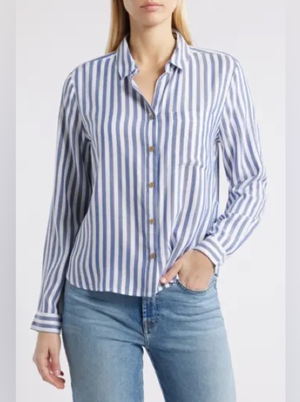 Beach Lunch Lounge blue and white nautical pinstripe Button down blouse